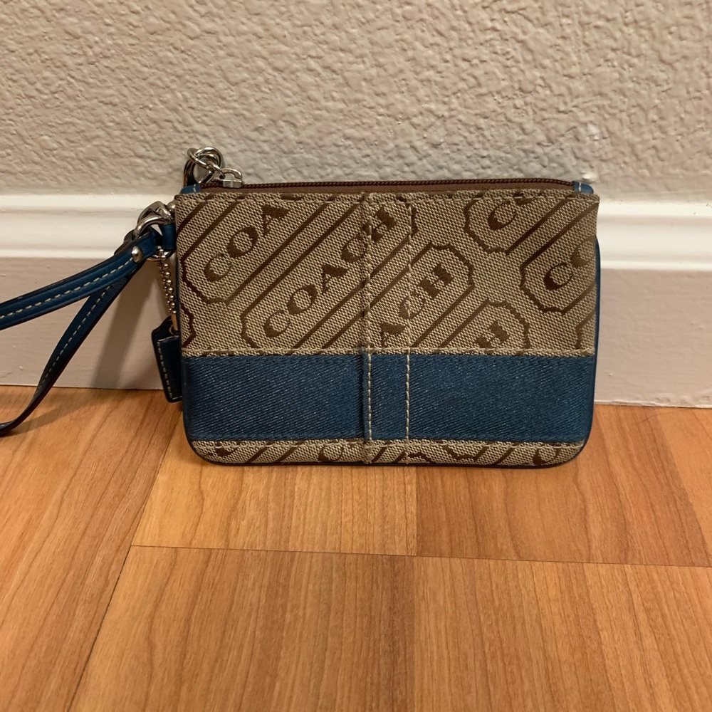 Coach Blue Signature Stripe Wristlet